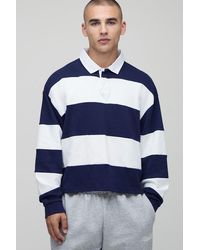 BoohooMAN - Oversized Shrunken Stripe Interlock Long Sleeve Rugby Polo - Lyst