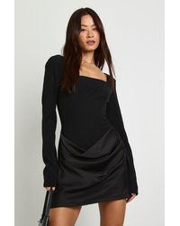 Boohoo - Tall Satin Drape Long Sleeve Mini Dress - Lyst