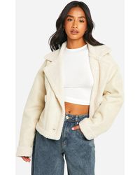 Boohoo - Petite Borg Lined Faux Suede Jacket - Lyst