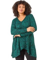 Roman - Curve Paisley Print V-Neck Stretch Top - Lyst
