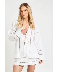 Boohoo - Petite Linen Ladder Insert Tie Front Shirt And Mini Skirt Co-Ord - Lyst