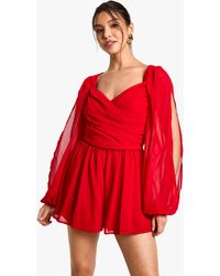 Boohoo - Chiffon Split Sleeve Playsuit - Lyst