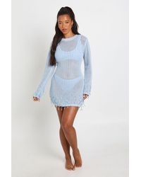 Boohoo - Crochet Knit Beaded Hem Mini Dress - Lyst