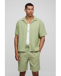BoohooMAN - Oversized Jumbo Waffle Revere Shirt And Shorts Set - Lyst