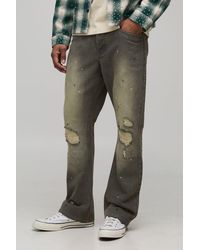 BoohooMAN - Slim Flared Knee Rip And Repair Paint Splatter Jeans - Lyst