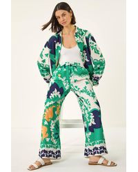 Roman - Border Print Cropped Wide Leg Trouser - Lyst