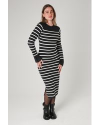 French Connection - Cosy Striped Midi Dress With Bell Sleeves - Lyst