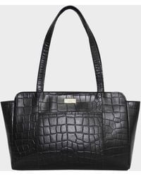 Assots London - 'judith' Black Croc Real Leather Shoulder Bag - Lyst