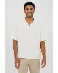 Brave Soul - Cotton Open Collar Shirt With Tie Detail - Lyst