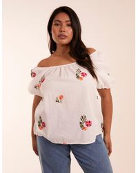 Blue Vanilla - Curve Milkmaid Flower Embroidered Top - Lyst