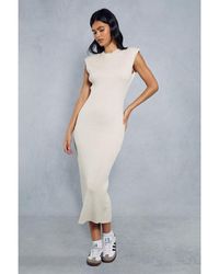 MissPap - Knitted Ribbed Shoulder Pad Detail Maxi Dress - Lyst