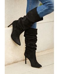 Sosandar - Belle Suede Heeled Slouch High Leg Boot Leather - Lyst