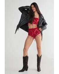 Nasty Gal - Diamante Embellished Tassel Beaded Booty Shorts - Lyst