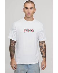 BoohooMAN - Regular Chest Floral Embroidered T-Shirt - Lyst