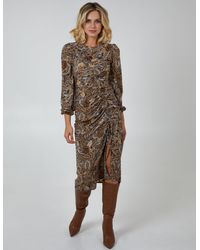 Blue Vanilla - Ruched Midi Dress With Balloon Sleeve - Lyst