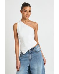 Boohoo - Double Layer Slinky One Shoulder Asym Hem Top - Lyst