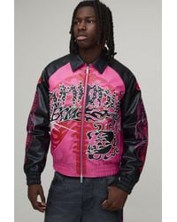 BoohooMAN - Boxy Fit Euphoric Graphic Skeleton Pu Applique Varsity Jacket - Lyst