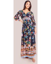 Goddiva - Chiffon Wrap Border Floral Print Maxi Dress - Lyst