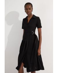Karen Millen - Petite Soft Tailored Pleated Belted Midi Dress - Lyst