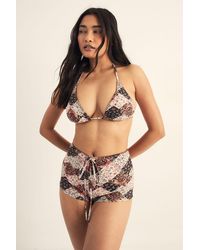 Nasty Gal - Patchwork Stitch Detail Triangle Lace Up Shorts Bikini Set - Lyst