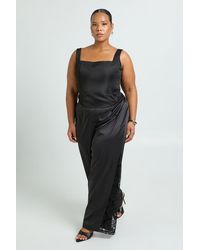 Boohoo - Plus Lace Insert Wide Leg Trouser - Lyst