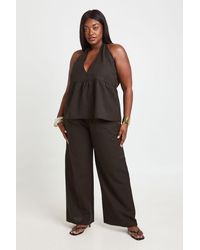 Boohoo - Plus Pleated Linen Look Halterneck And Trouser Set - Lyst
