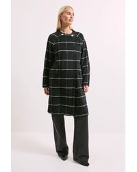 PRINCIPLES - Collarless Check Double Faced Coat - Lyst