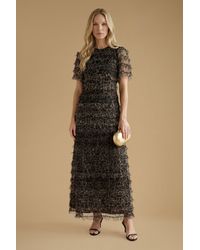 Oasis - Print Ruffle Mesh Maxi Dress - Lyst
