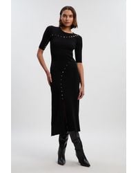 Karen Millen - Viscose Blend Cut Out Trim Detail Knit Midi Dress - Lyst