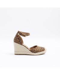 River Island - Espadrille Sandals Leopard Print Wedge Material_Suede - Lyst