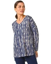 Roman - Abstract Print V-Neck Tunic Stretch Top - Lyst