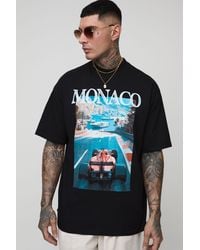 BoohooMAN - Tall Oversized Extended Neck Monaco Racing Print T-Shirt - Lyst