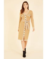 Yumi' - Knitted Shirt Dress With Contrast Border Viscose - Lyst