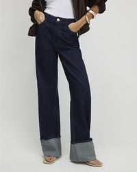 River Island - Straight Jeans Relaxed Turn Up Cuff Cotton - Lyst