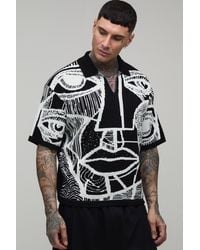 BoohooMAN - Tall Oversized Boxy Jacquard Abstract Face Knitted Polo - Lyst