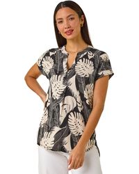Roman - Textured Leaf Print V-Neck Stretch Top - Lyst
