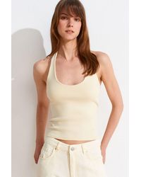 Dilvin - Geribbelde Halternek Mouwloze Blouse - Lyst