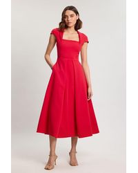 Karen Millen - Petite Square Neck Tailored Full Skirted Maxi Dress - Lyst