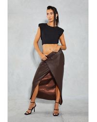 MissPap - Leather Look Wrap Utility Midi Skirt - Lyst