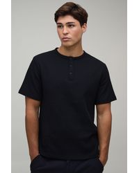 BoohooMAN - Slim Fit Waffle Henley T-Shirt - Lyst
