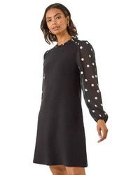 Roman - Spot Print Frill Knitted Dress - Lyst