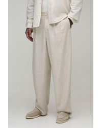 BoohooMAN - Tall Half & Waistband Balloon Fit Linen Blend Trousers - Lyst