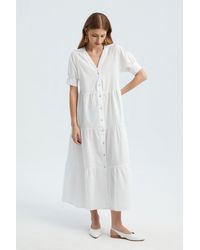 Hiccup - V Neck Buttoned Tiered Short Sleeve Maxi Dress - Lyst