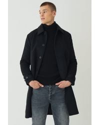 BoohooMAN - Plain Collared Overcoat In Black - Lyst