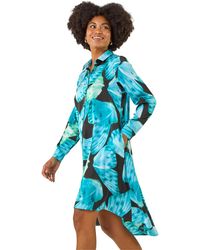 Roman - Abstract Print High Low Shirt Dress - Lyst