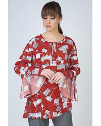 Conquista - Loose Fit Print Top With Bell Sleeves - Lyst