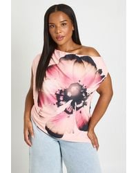 Boohoo - Plus Floral Off The Shoulder Asymmetric Top - Lyst