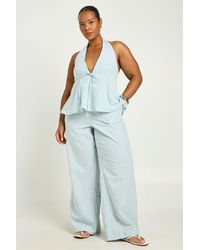 Boohoo - Plus Stripe Elasticated Wiast Wide Leg Trouser - Lyst