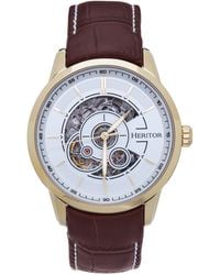 Heritor - Davies Semi-Skeleton Leather-Band Watch - Lyst