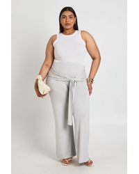 Boohoo - Plus Tie Waist Flare Trouser - Lyst